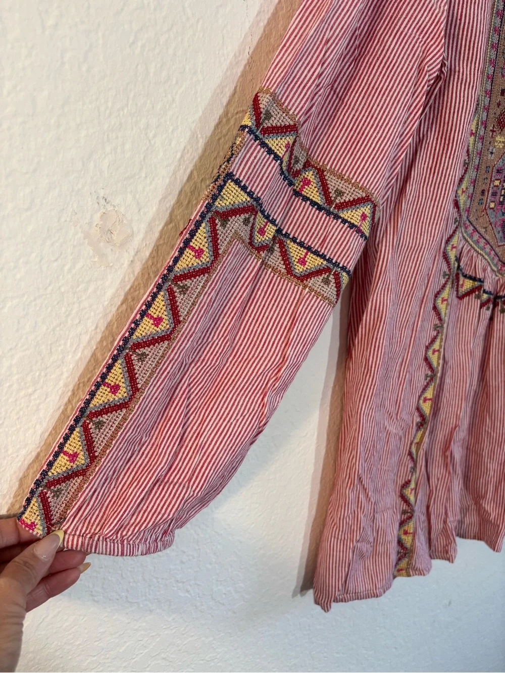 Tolani Collection Lauren Embroidered Blouse Pink White Striped Tunic Size XL - Picture 10 of 16